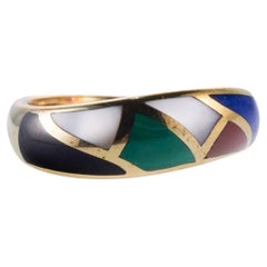 Asch Grossbardt MOP Coral Lapis Malachite Inlay Wave Gold Ring