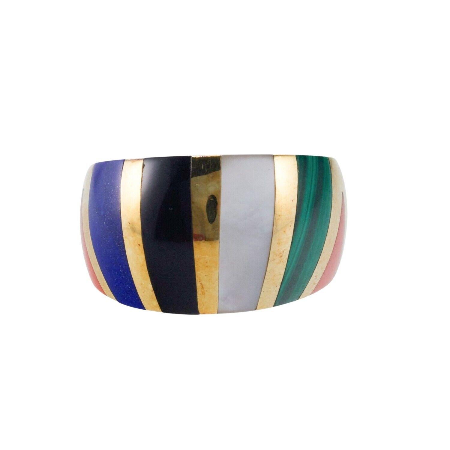 Women's Asch Grossbardt MOP Onyx Coral Malachite Lapis Inlay Gold Ring For Sale