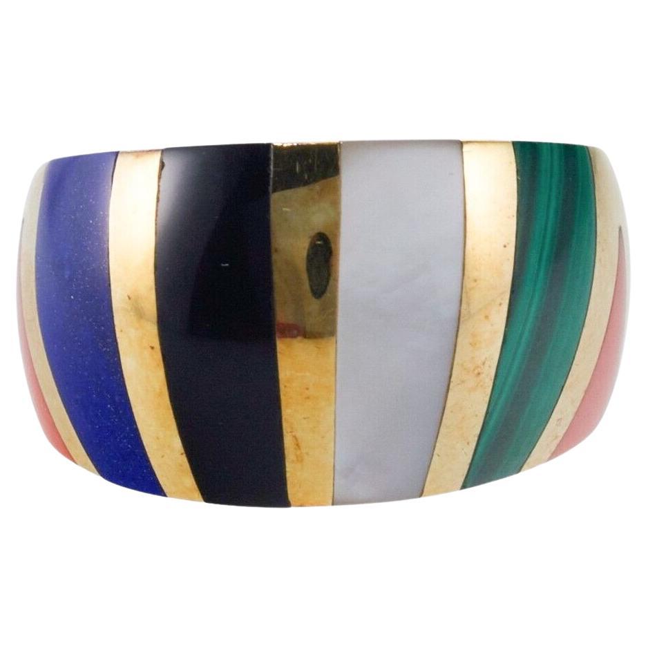 Asch Grossbardt MOP Onyx Coral Malachite Lapis Inlay Gold Ring For Sale