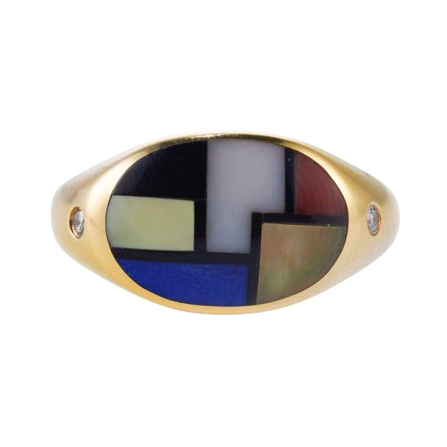 Goldring, Asch Grossbardt MOP Onyx, Lapislazuli, Korallen-Intarsien, Diamant Damen im Angebot