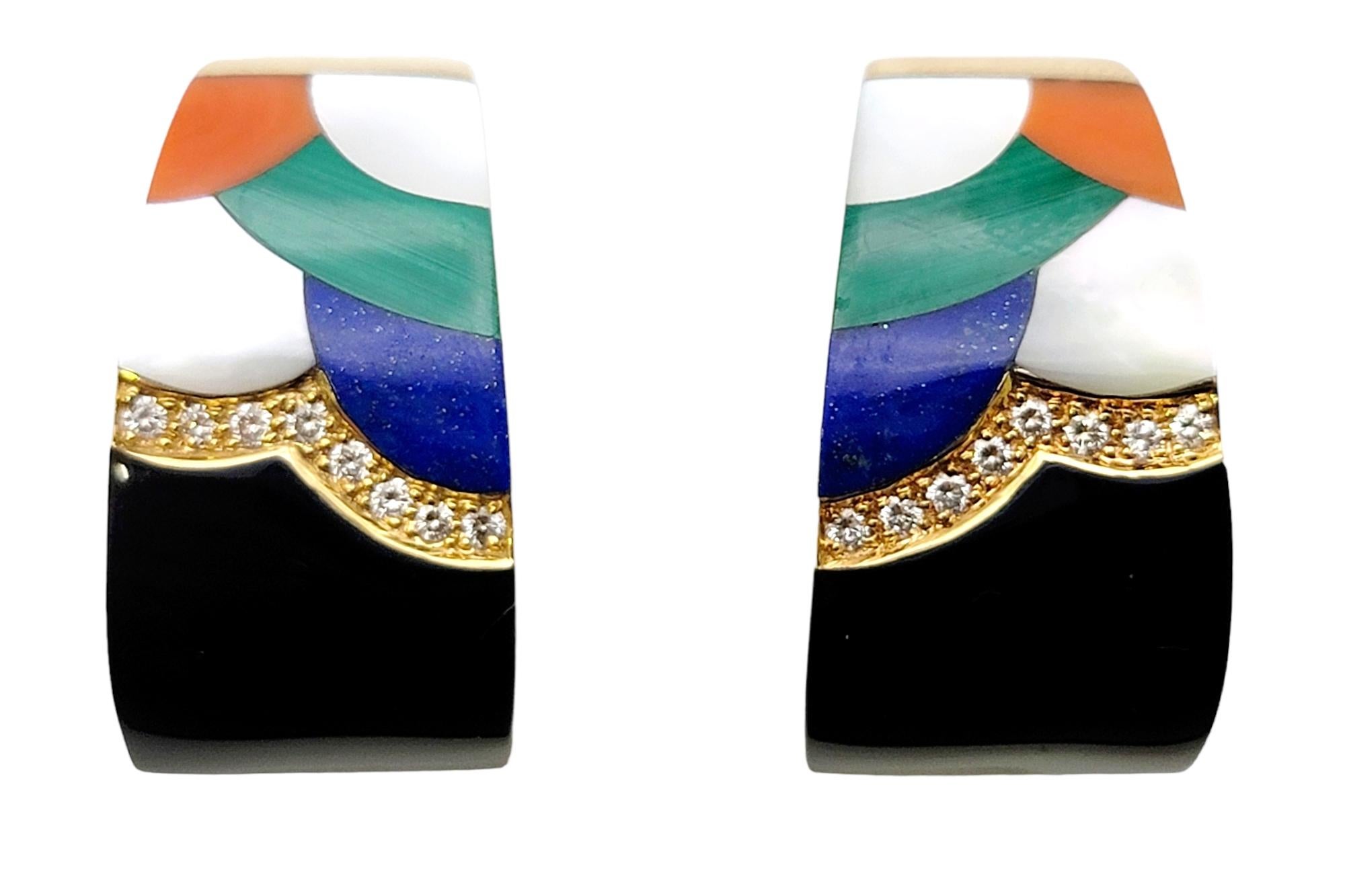 Adorn your lobes in vibrant modern art! These gorgeous diamond and gemstone mosaic earrings from esteemed jewelry designer, Asch Grossbardt are sure to make a bold statement.  Asch Grossbart jewelry is known for their exquisite color combinations,