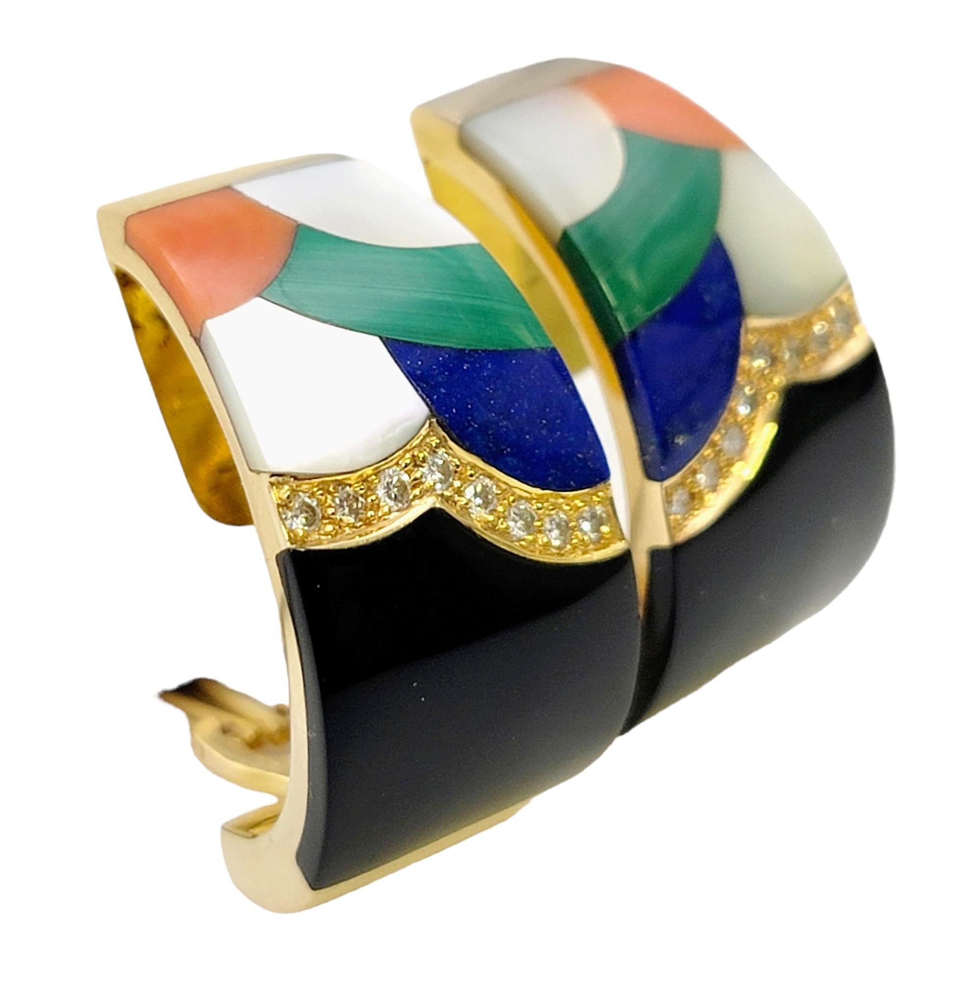 Modern Asch Grossbardt Mosaic Gemstone and Diamond Inlay Earrings in 14 Karat Gold For Sale