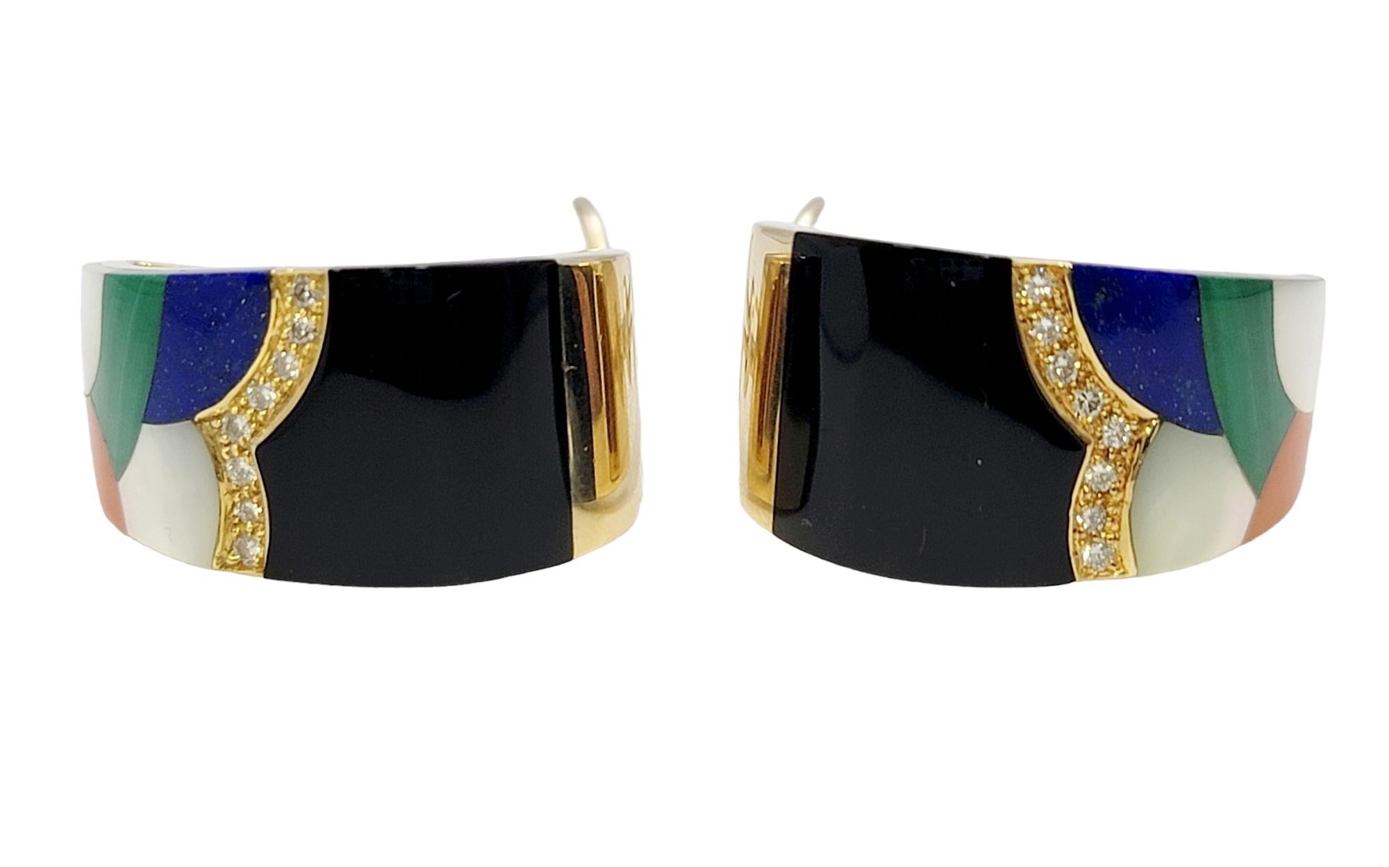 Women's Asch Grossbardt Mosaic Gemstone and Diamond Inlay Earrings in 14 Karat Gold For Sale