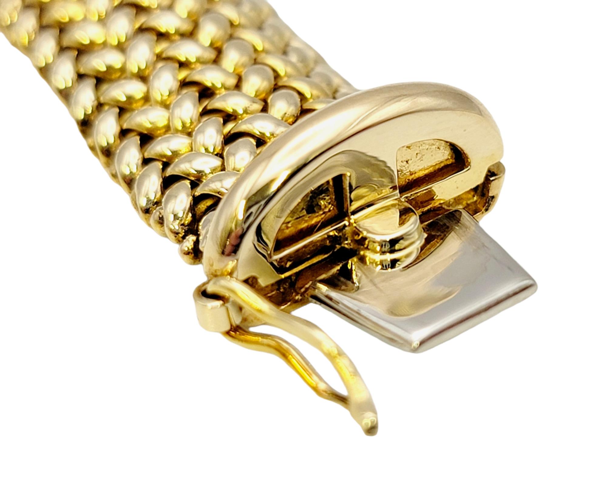 Women's Asch Grossbardt Mosaic Gemstone and Diamond Inlay Mesh ID 14 Karat Gold Bracelet For Sale