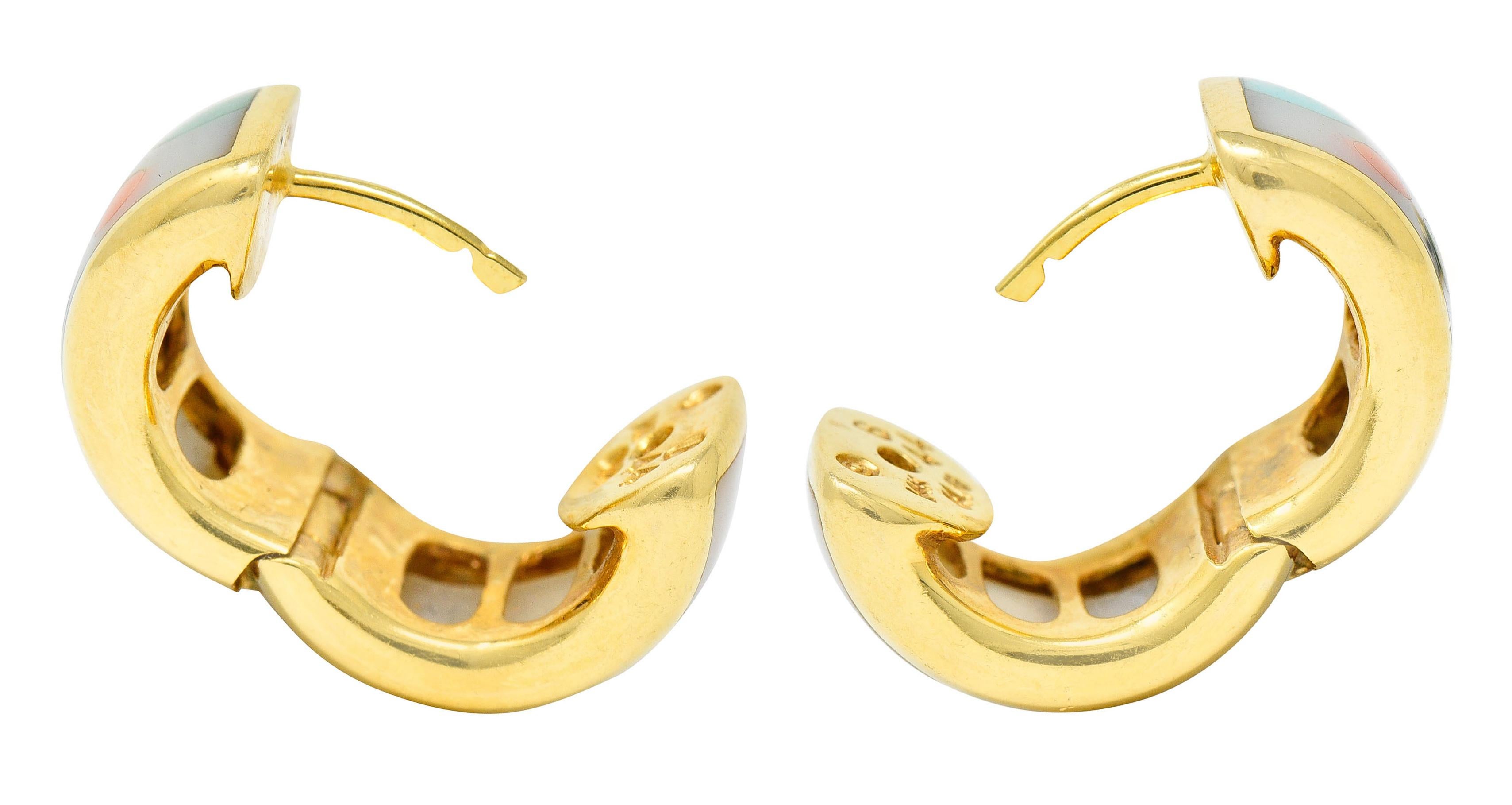 Contemporary Asch Grossbardt Mother-Of-Pearl Inlay 14 Karat Gold Huggie Earrings