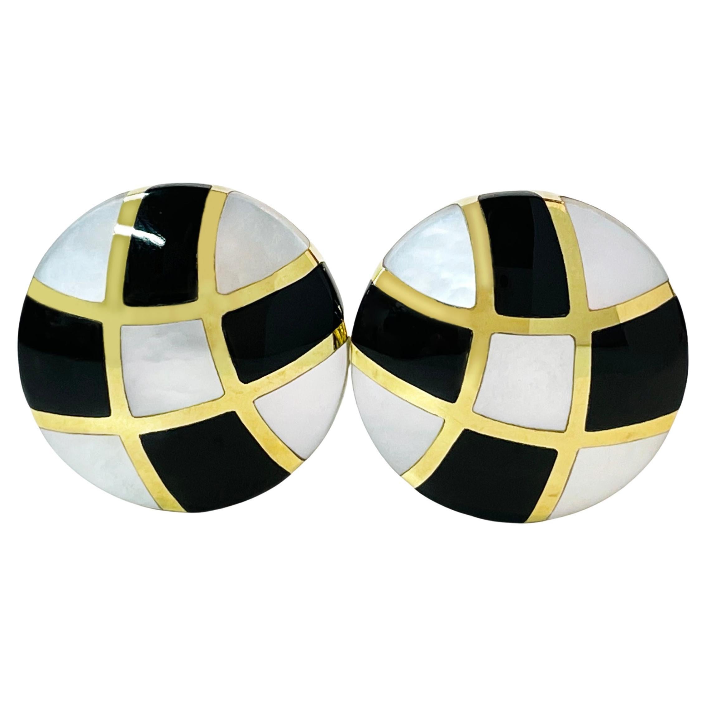 Asch / Grossbardt Mother of Pearl Onyx Earrings For Sale