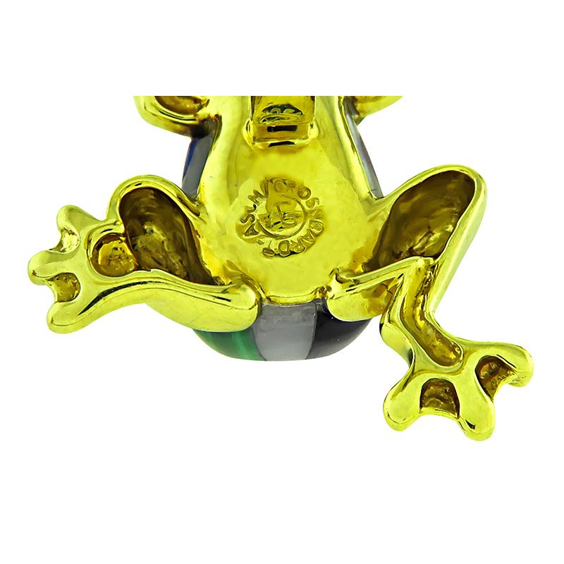 Women's or Men's Asch Grossbardt Multi Color Gemstone Inlay Frog Cufflinks For Sale
