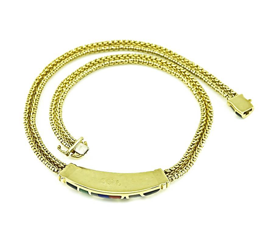 Asch Grossbardt Multi Edelstein Inlay Gold Halskette im Zustand „Gut“ in New York, NY