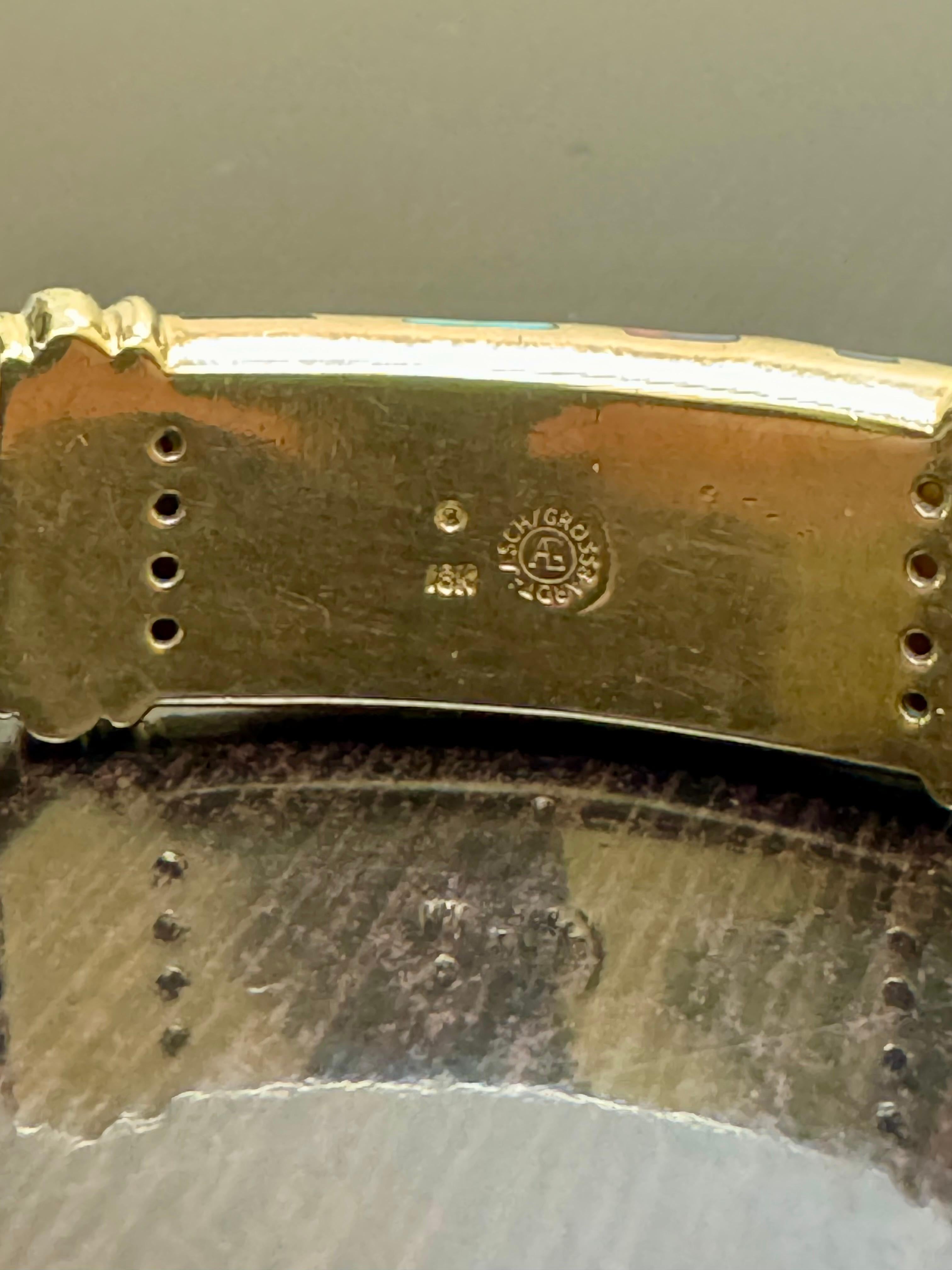 Taglio rotondo Bracciale Asch Grossbardt con intarsio di più pietre preziose in oro giallo 18 carati vintage in vendita