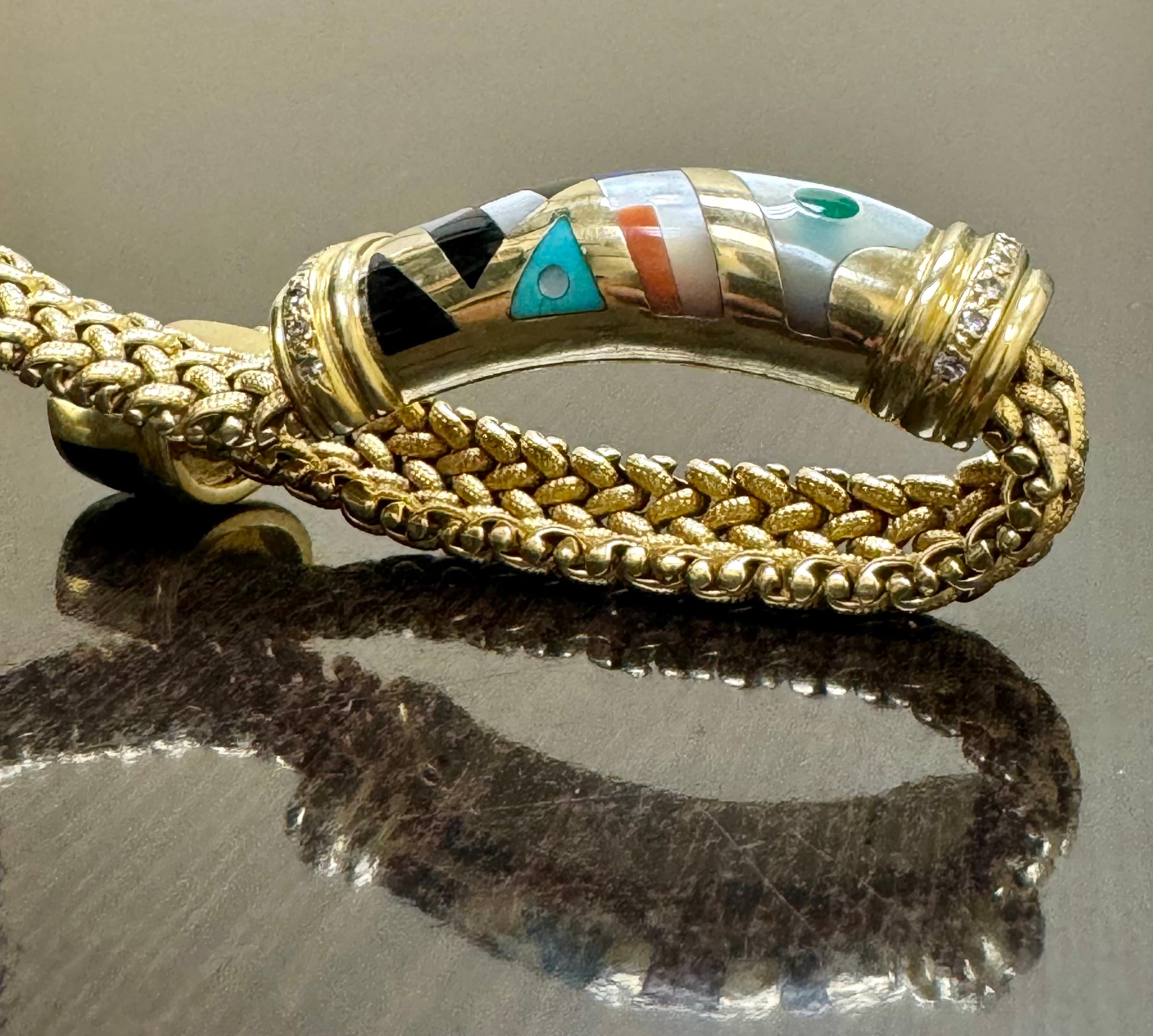 Bracciale Asch Grossbardt con intarsio di più pietre preziose in oro giallo 18 carati vintage in vendita 1