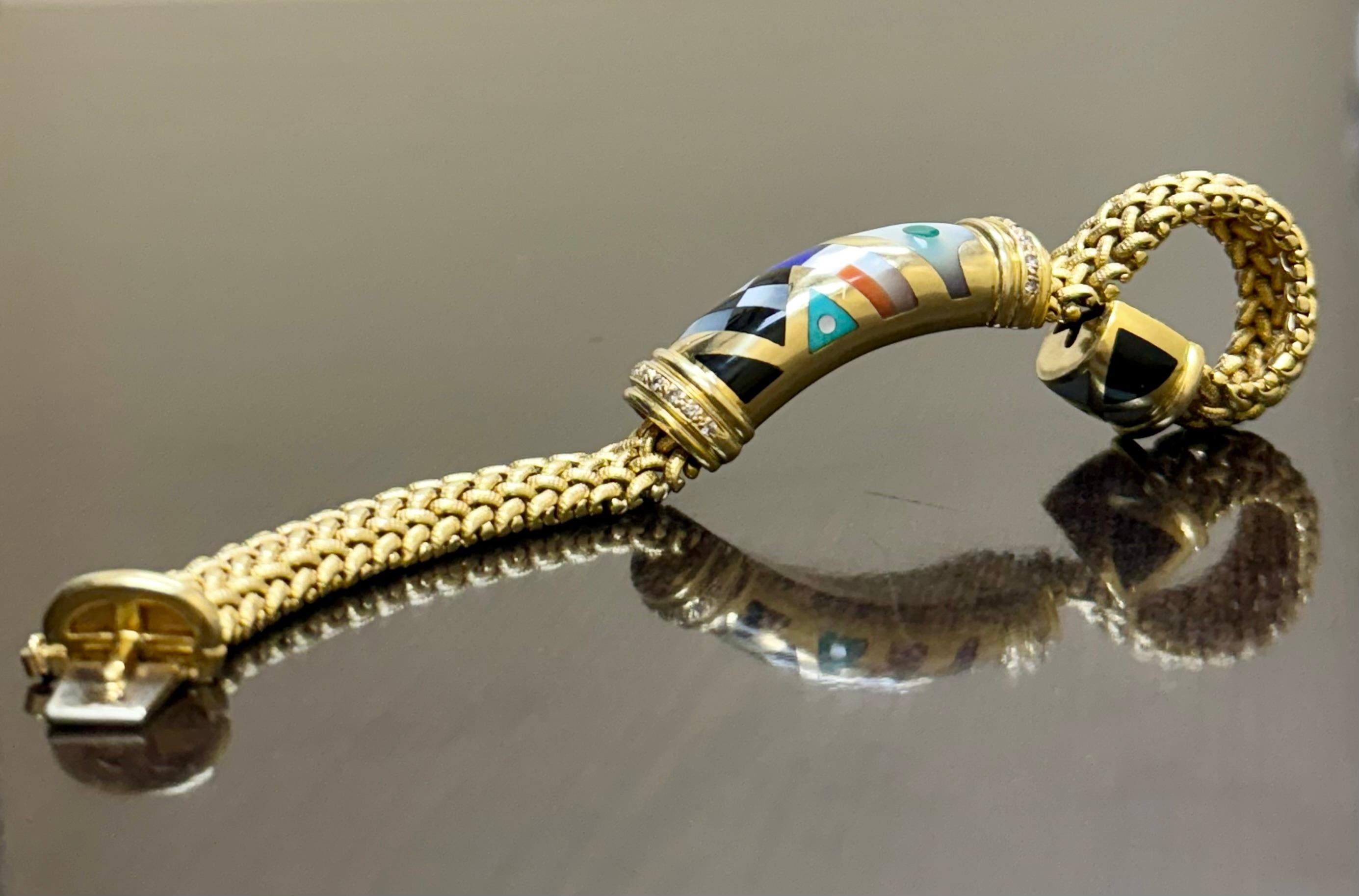 Bracciale Asch Grossbardt con intarsio di più pietre preziose in oro giallo 18 carati vintage in vendita 2