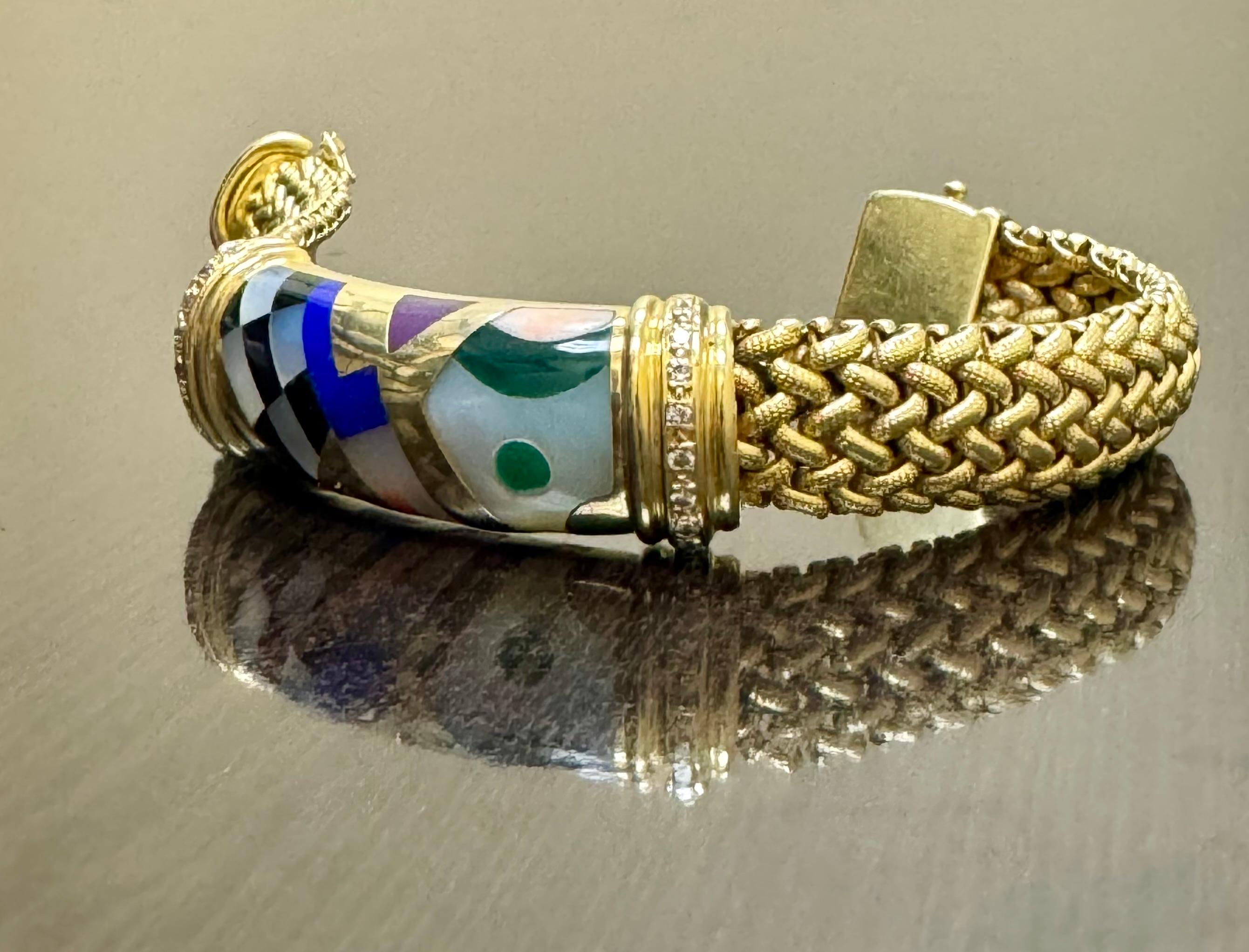 Bracciale Asch Grossbardt con intarsio di più pietre preziose in oro giallo 18 carati vintage in vendita 3