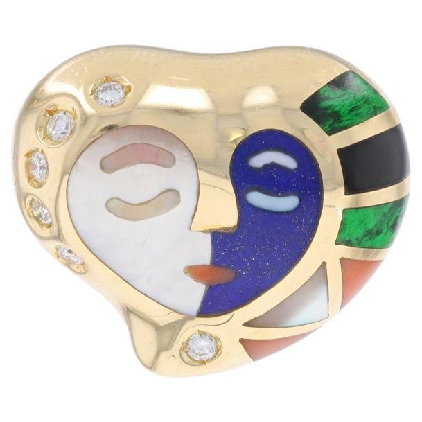 Asch Grossbardt Multi-Stone Heart Face Slide Pendant Yellow Gold 14k Inlay.18ctw For Sale