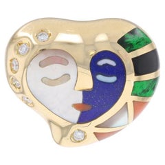 Asch Grossbardt Multi-Stone Heart Face Slide Pendant Yellow Gold 14k Inlay.18ctw