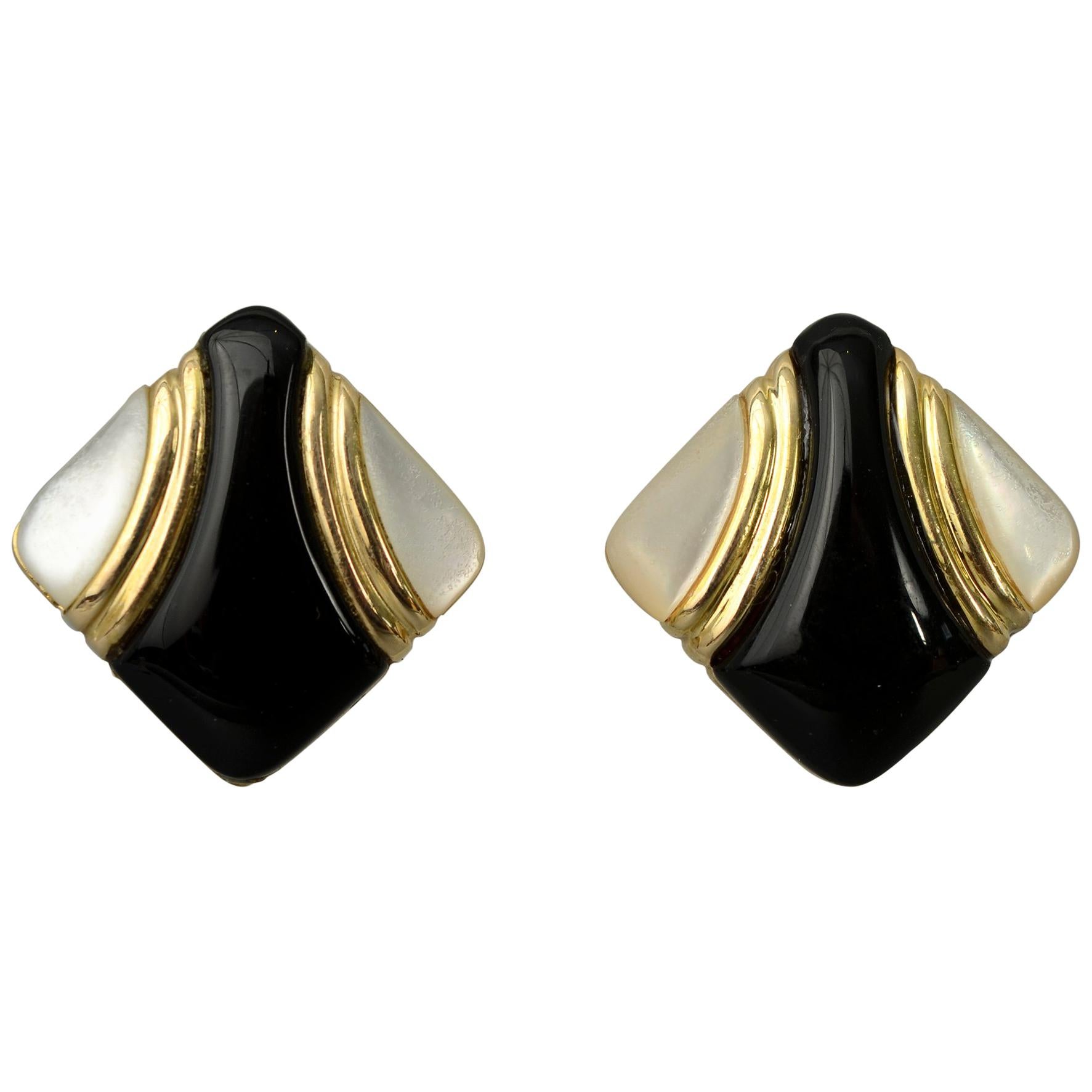 Asch Grossbardt Onyx and Mother of Pearl Earrings For Sale