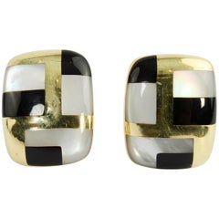 Asch Grossbardt Onyx and Mother of Pearl Gold Earrings