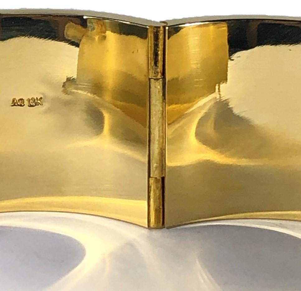Asch Grossbardt Onyx Diamond Mother of Pearl Gold Wide Cuff Bangle In Good Condition In Palm Beach, FL