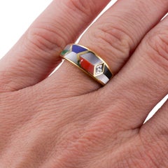 Asch Grossbardt Onyx MOP Lapis Coral Inlay Diamond Gold Ring