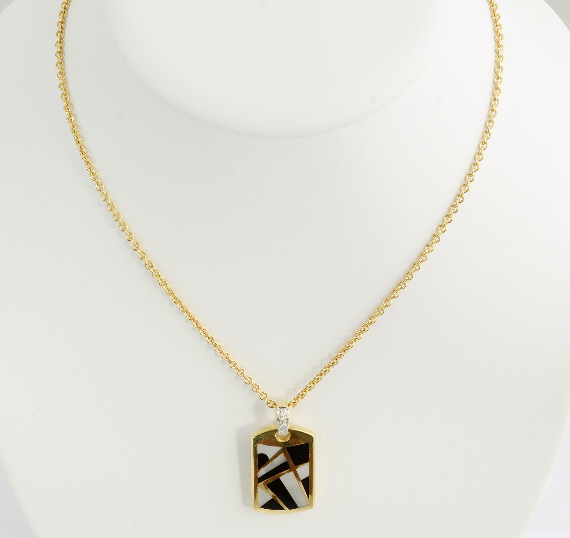 Modern Asch Grossbardt Onyx, Mother of Pearl and Diamond Pendant Necklace For Sale