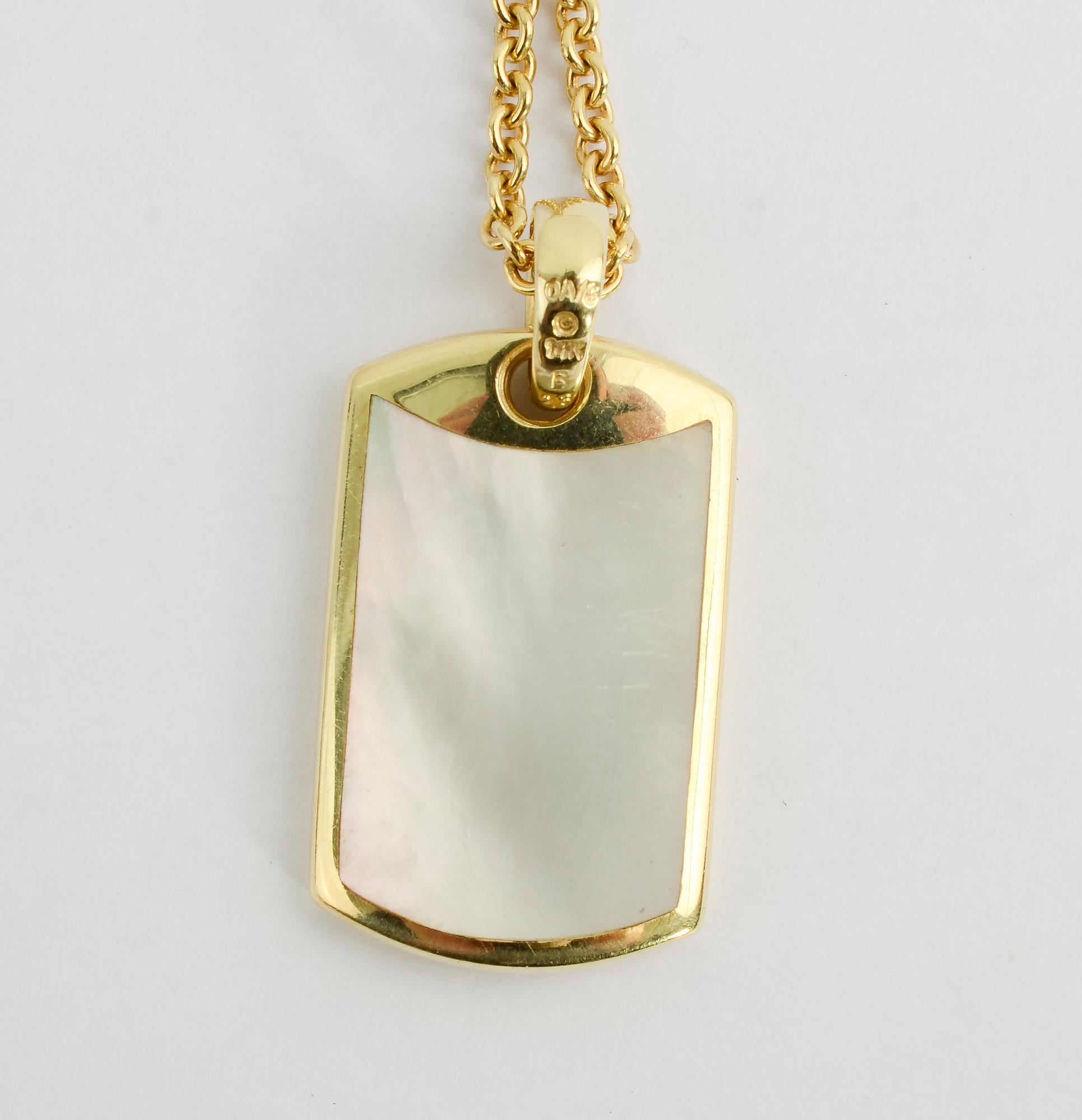 Asch Grossbardt Onyx, Mother of Pearl and Diamond Pendant Necklace In Excellent Condition In Darnestown, MD
