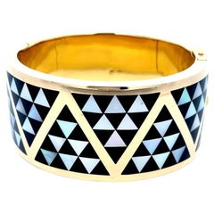 Asch Grossbardt Onyx & Mother-of-Pearl Cuff 18K Yellow Gold