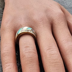 Asch Grossbardt Ring Band 14k Yellow Gold Diamond Mother Pearl Turquoise 8g 6.5