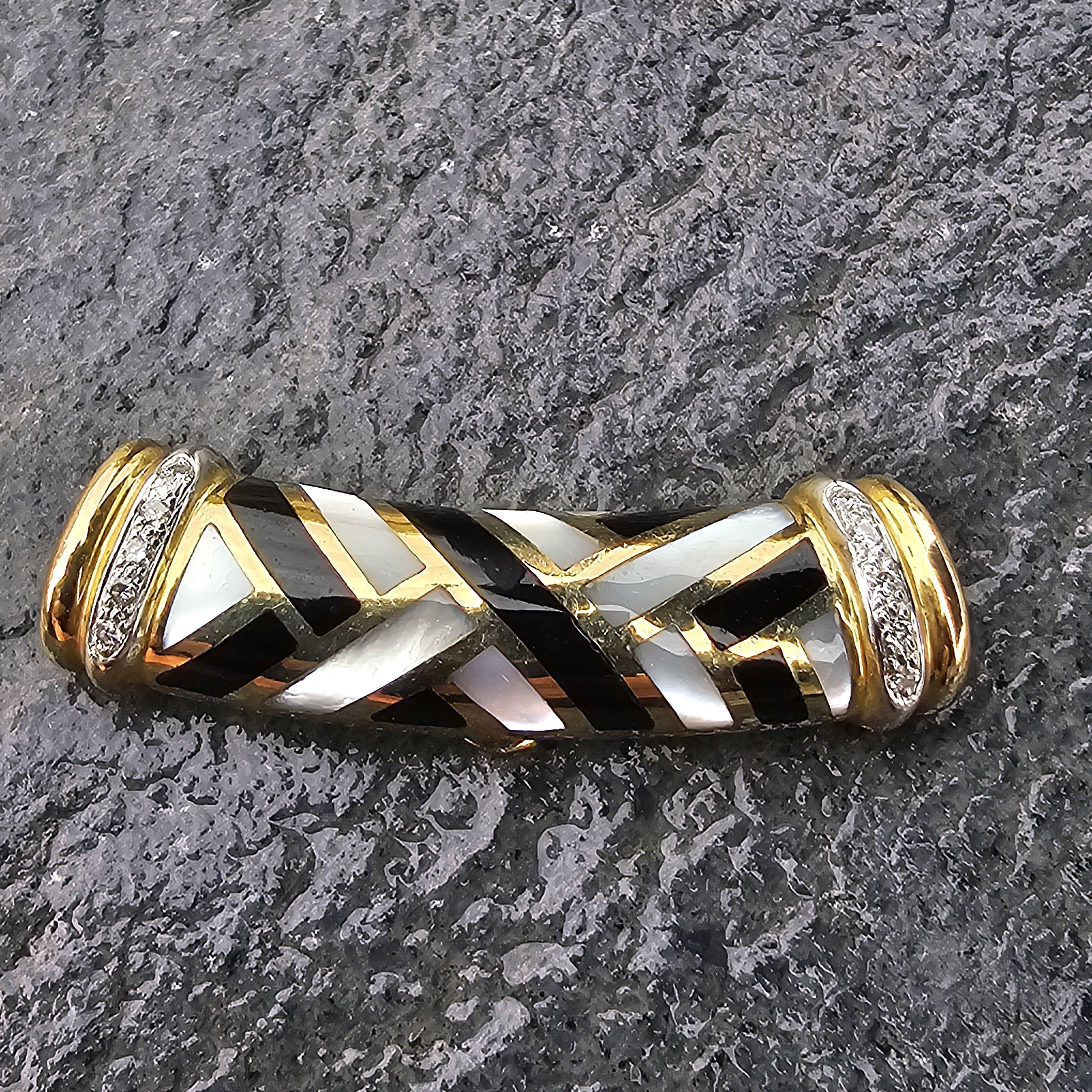 Asch Grossbardt pendentif coulissant or jaune 14k diamant nacre perle onyx 13.3g Bon état - En vente à Northbrook, IL