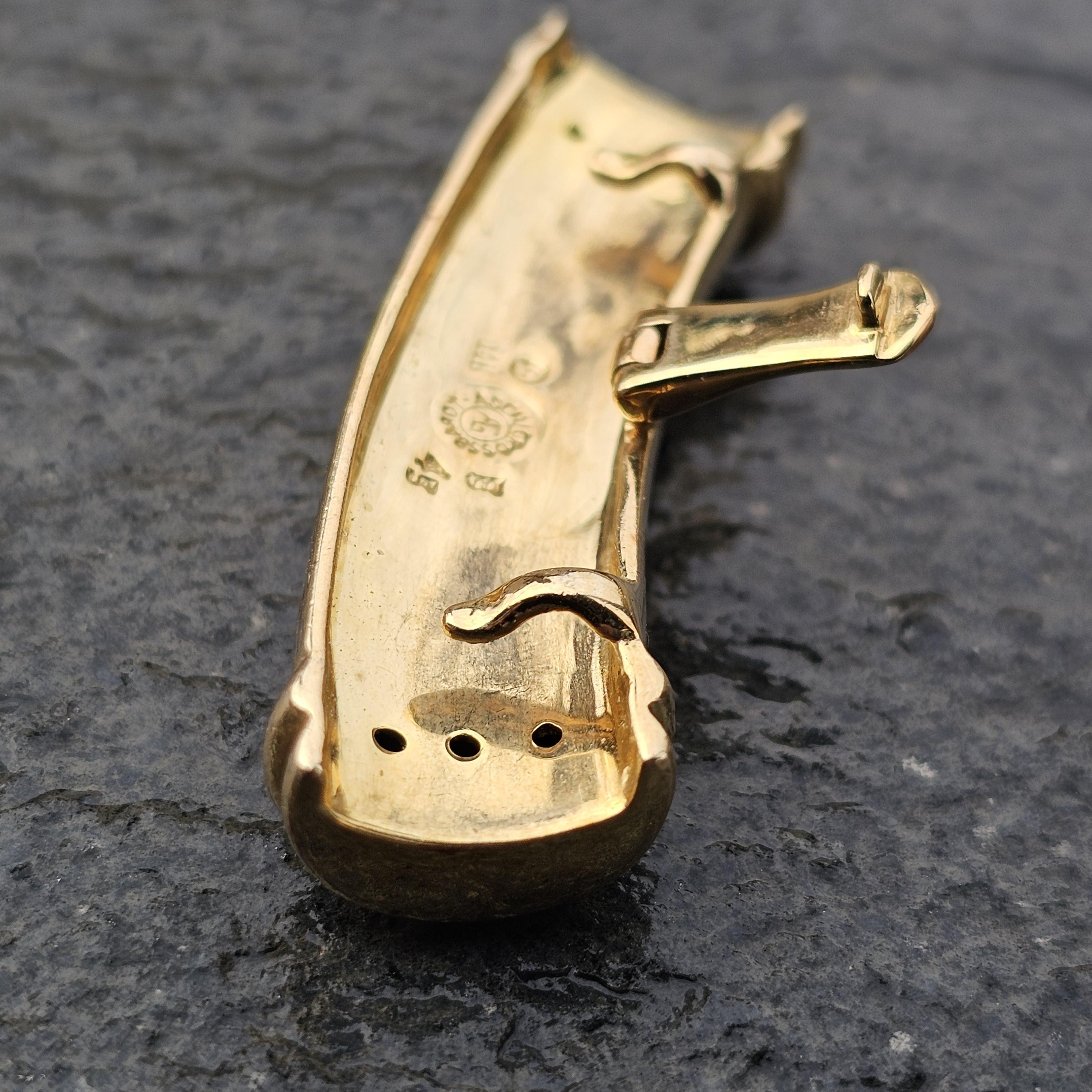 Asch Grossbardt pendentif coulissant or jaune 14k diamant nacre perle onyx 13.3g en vente 1