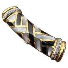 Asch Grossbardt Slide Pendant 14k Yellow Gold Diamond Mother Pearl Onyx 13.3g