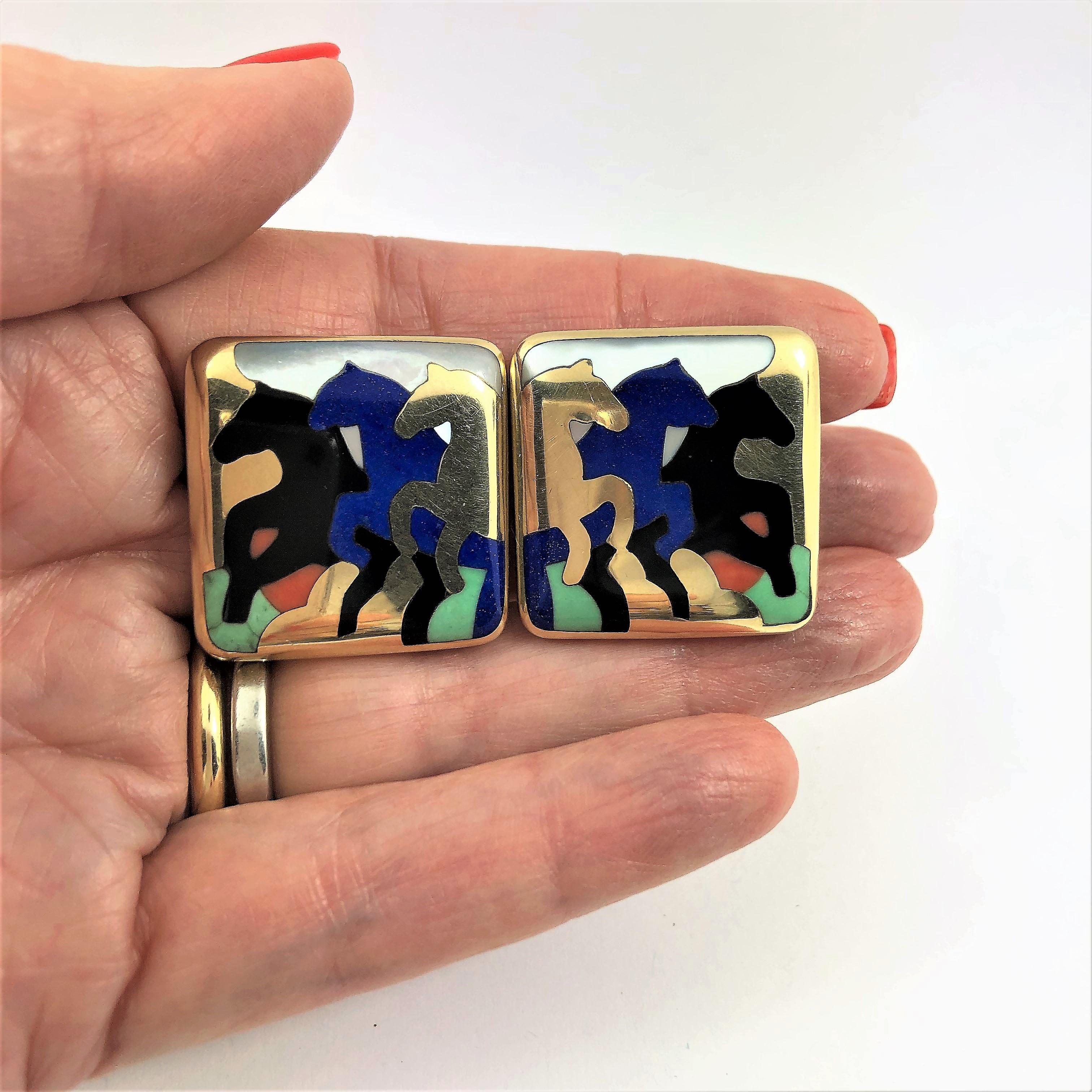 Asch Grossbardt Stampeding Horses Themed Earrings In Good Condition In Palm Beach, FL