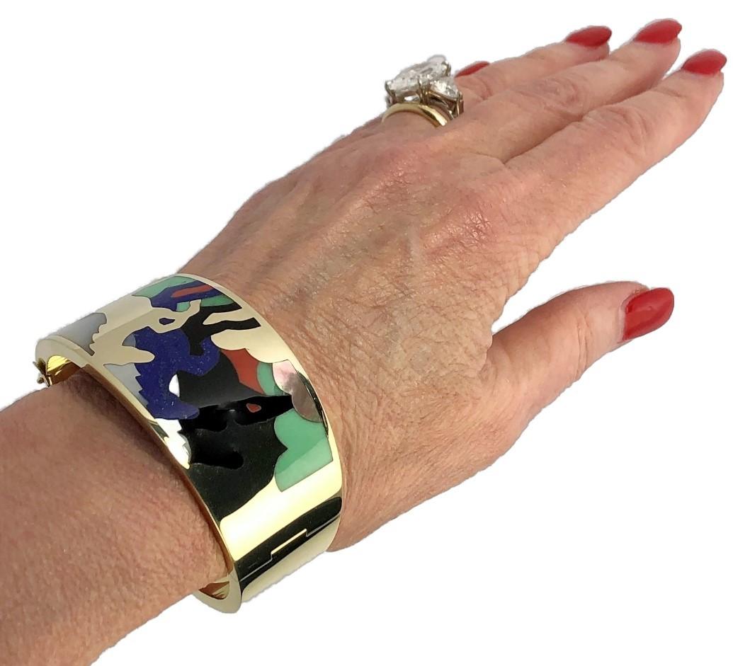 Asch Grossbardt Stampeding Horses Themed Gold Inlaid Stone Cuff/Bangle 3