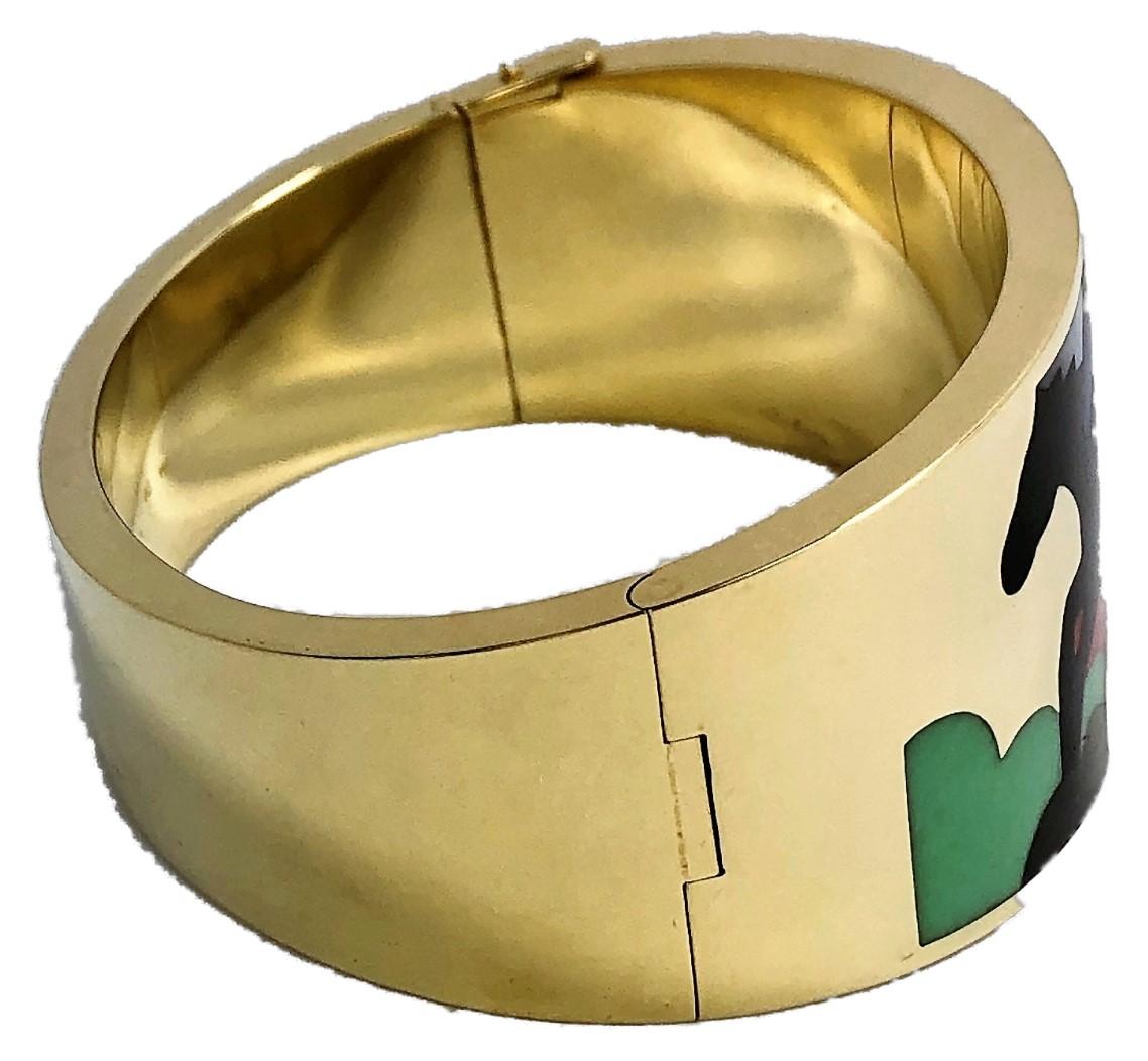 Mixed Cut Asch Grossbardt Stampeding Horses Themed Gold Inlaid Stone Cuff/Bangle