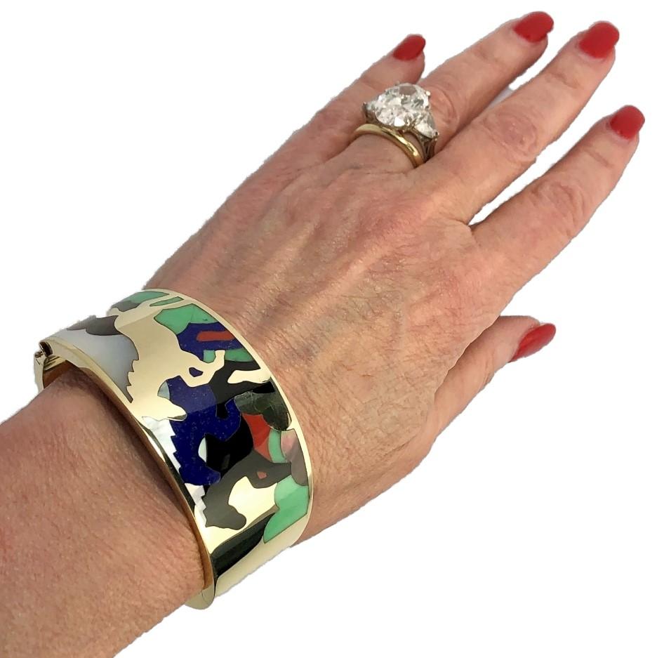 Asch Grossbardt Stampeding Horses Themed Gold Inlaid Stone Cuff/Bangle 2