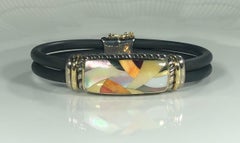 Asch Grossbardt Sterling/18 KT inlaid Spiny Oyster Bracelet With Neoprene Cord