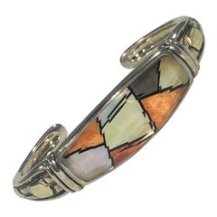 Asch Grossbardt Sterling/18 KT Spiny Oyster and Faceted Crystal Hinged Bracelet