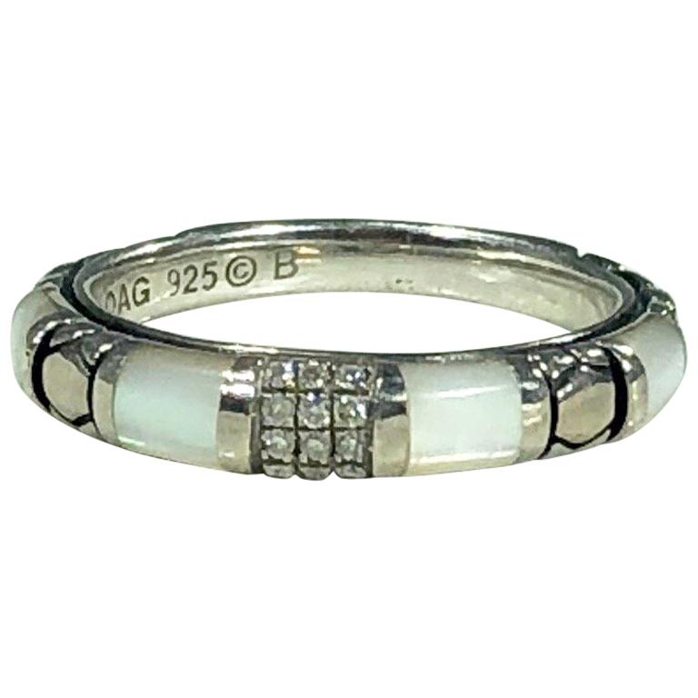 Asch Grossbardt Sterling Silver Inlaid Mother of Pearl and Diamond Ring