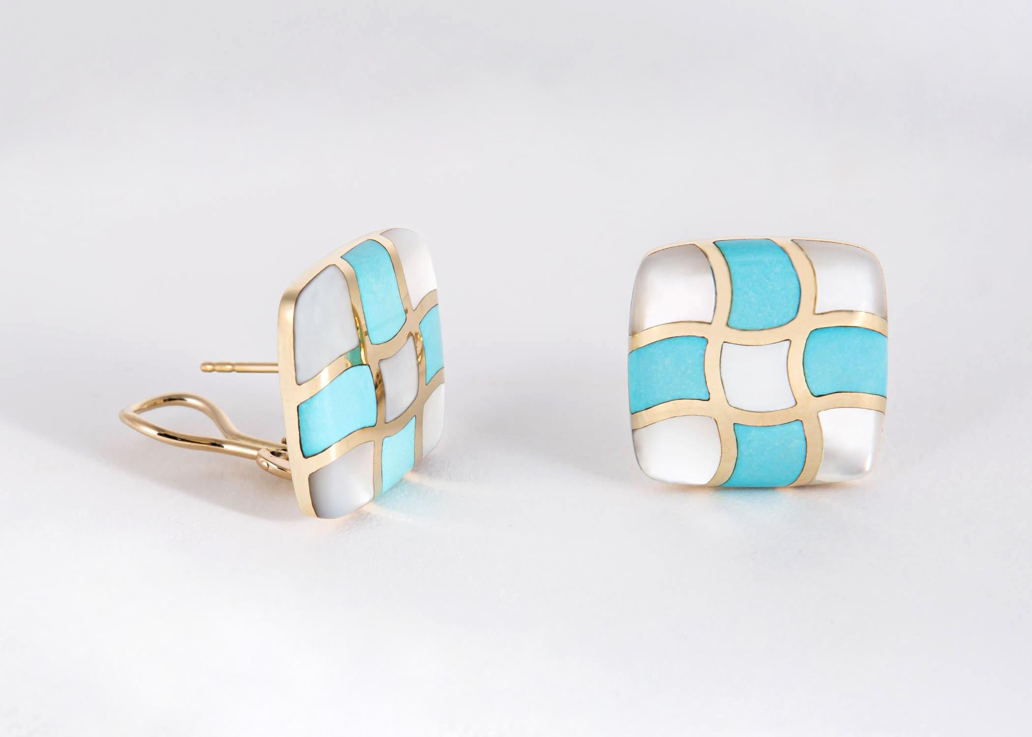 Contemporary Asch Grossbardt Turquoise and Mother of Pearl Earrings For Sale
