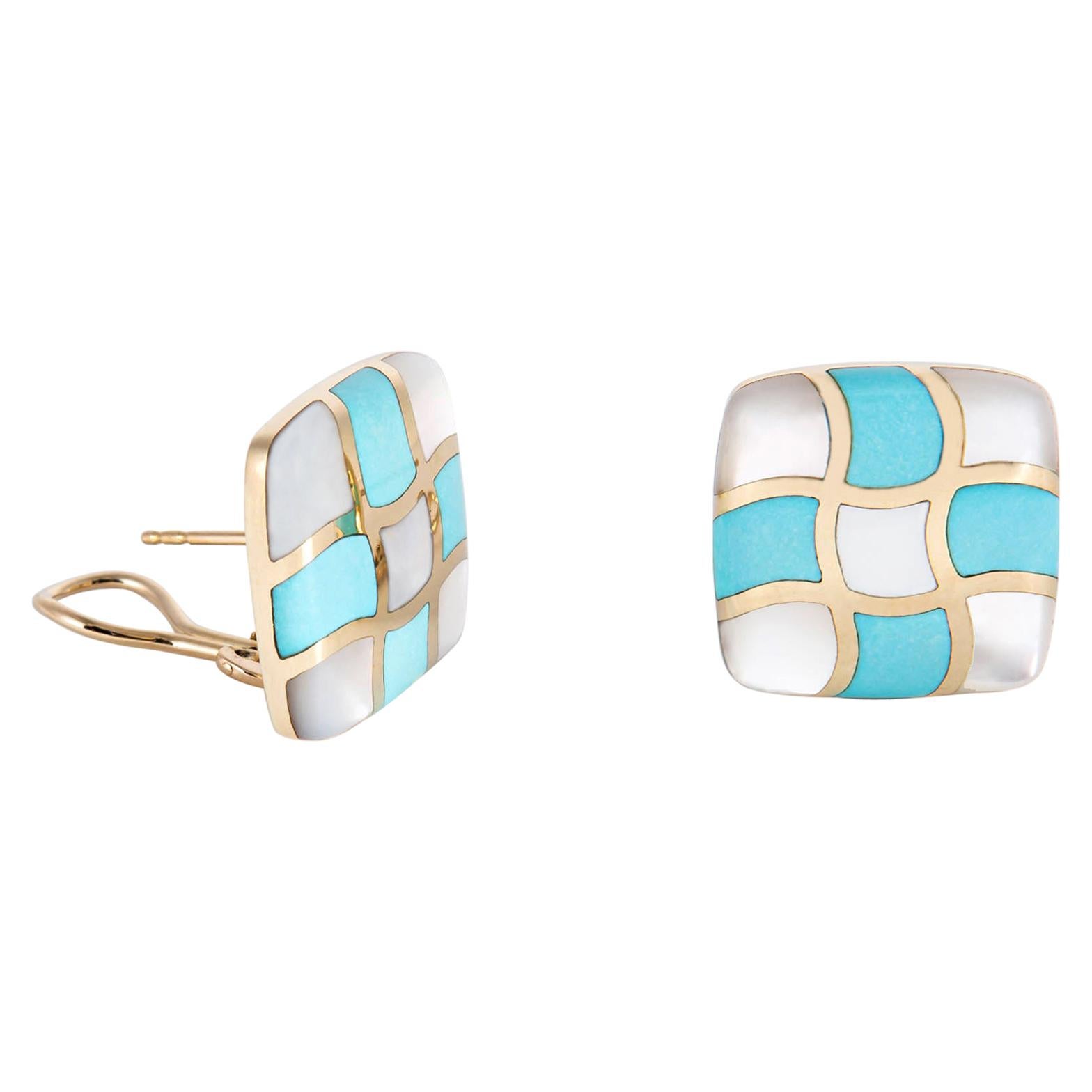 Asch Grossbardt Turquoise and Mother of Pearl Earrings For Sale