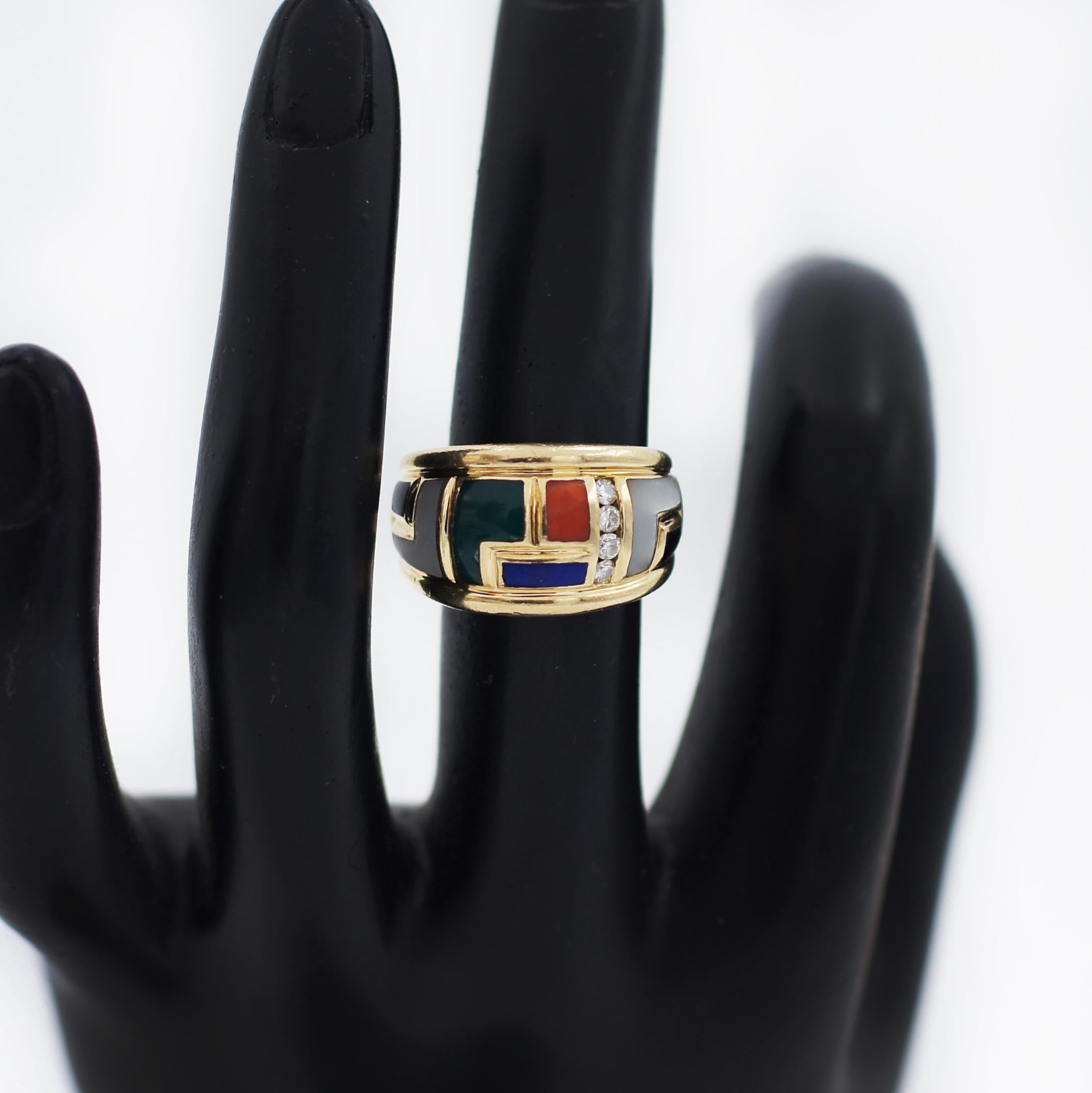 Round Cut ASCH GROSSBARDT Vintage 14K Gold Diamond MultiGem Ring For Sale