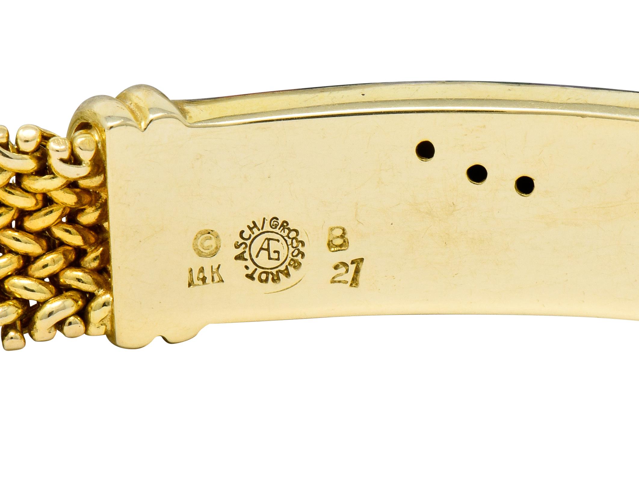Asch Grossbardt Vintage Diamond Gemstone Inlay 14 Karat Gold Mesh Bracelet 3