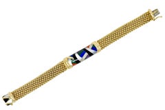 Asch Grossbardt Vintage Diamond Gemstone Inlay 14 Karat Gold Mesh Bracelet