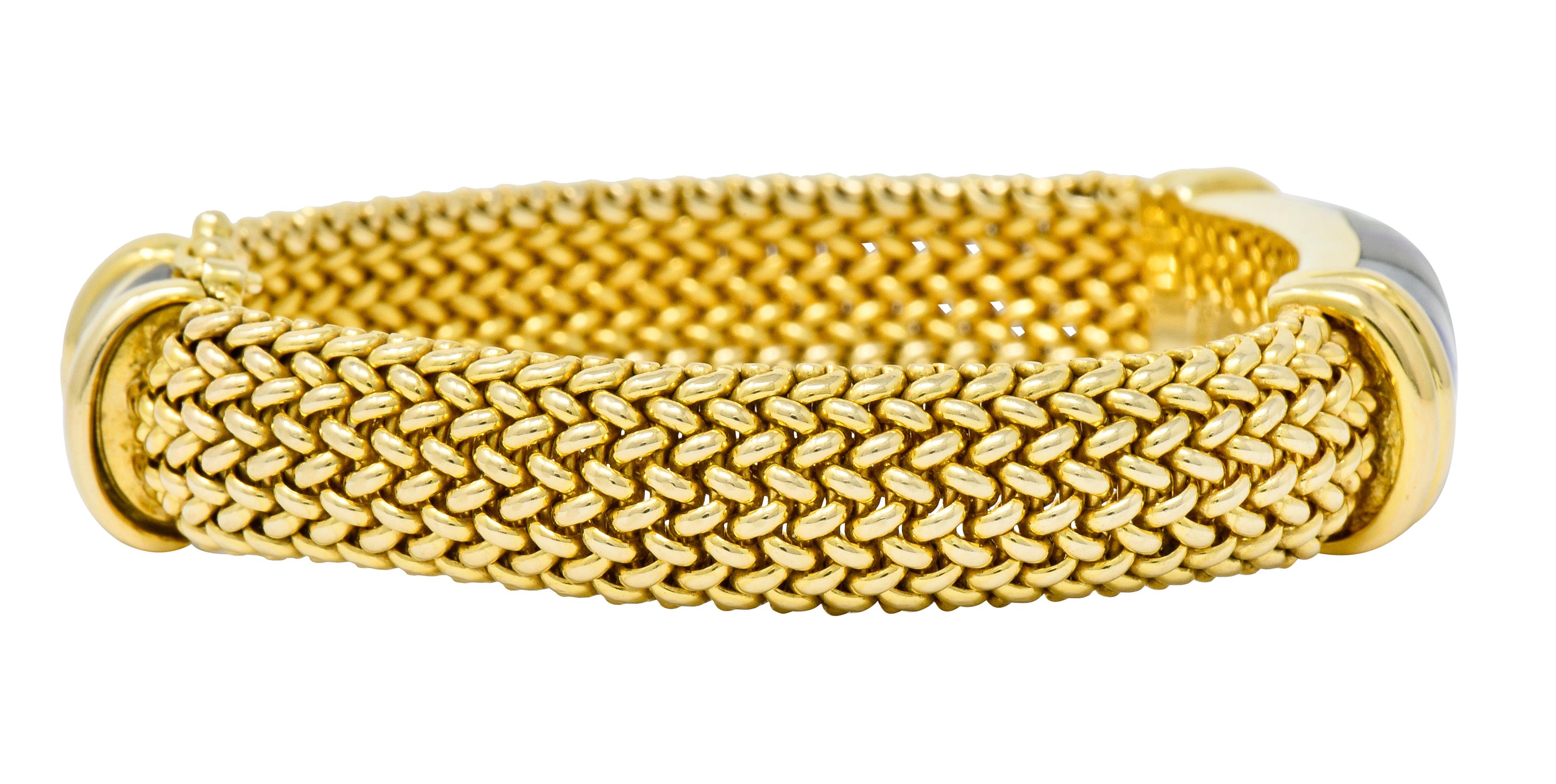 Brilliant Cut Asch Grossbardt Vintage Diamond Gemstone Inlay 14 Karat Gold Mesh Bracelet