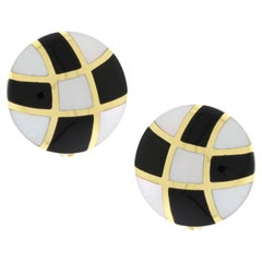 Asch Grossbardt White and Black Checkerboard Earrings