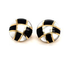 Asch Grossbardt White Gold Black and White Checkerboard Onyx MOP Earrings