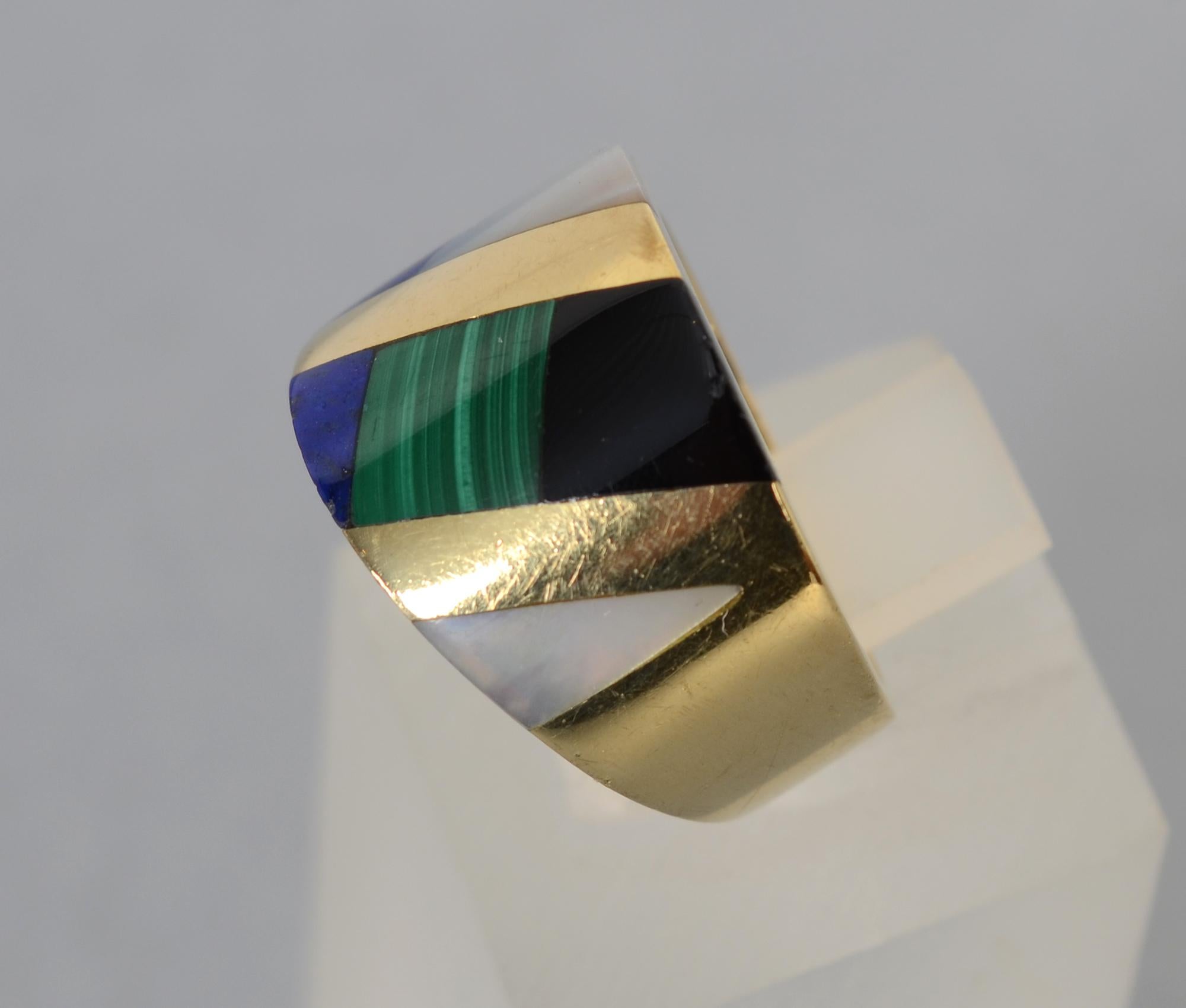 Modern Asch Grossbardt Wide Gold Band Inlaid Stones Ring