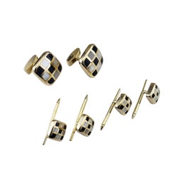Asch Grossbart 14K Yellow Gold MOP and Onyx Cufflinks Tuxedo Buttons Set #21429