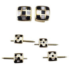 Asch Grossbart 14K Gelbgold MOP und Onyx Manschettenknöpfe und Smokingknöpfe Set #21429