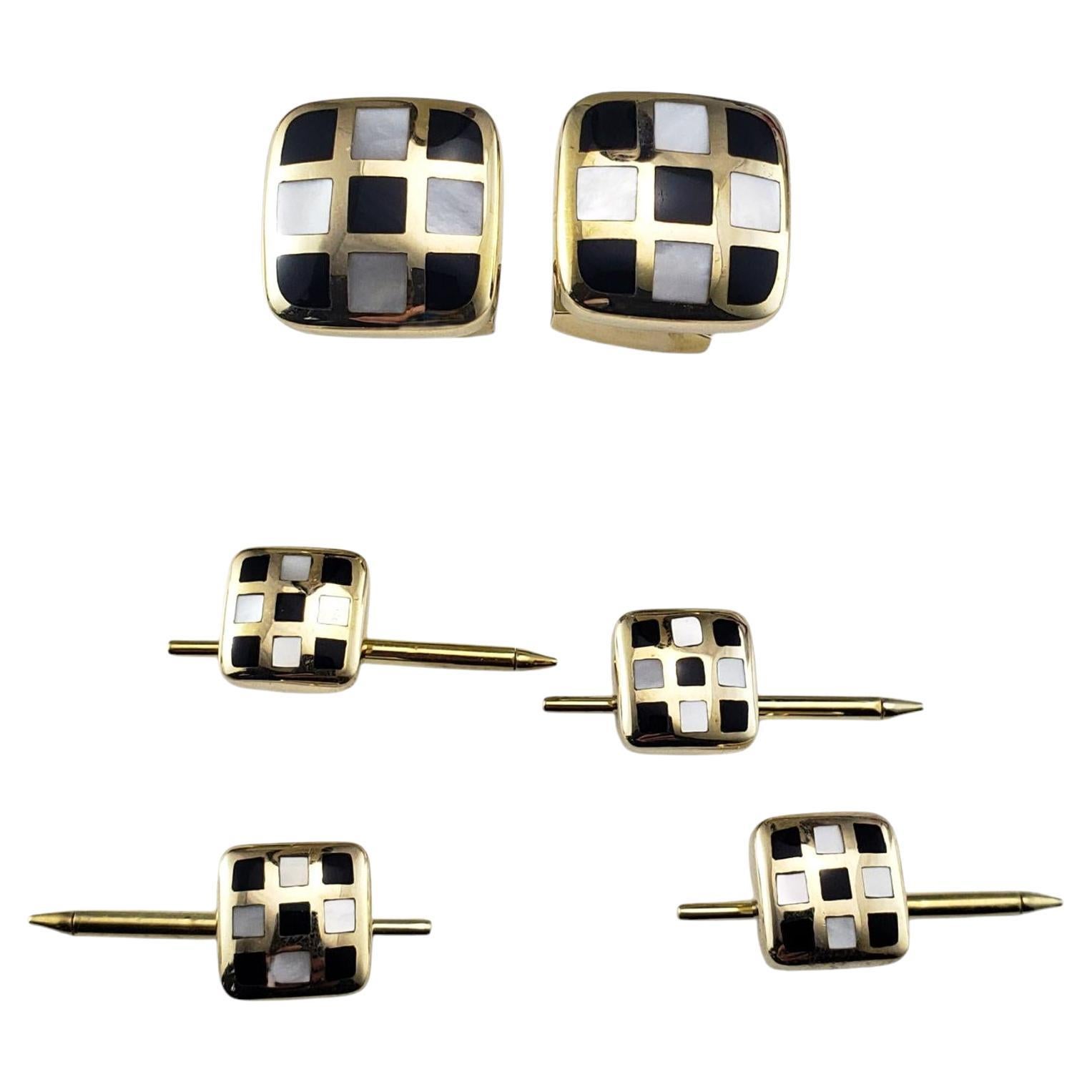 Asch Grossbart 14K Yellow Gold MOP and Onyx Cufflinks Tuxedo Buttons Set #24300 For Sale