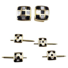 Asch Grossbart 14K Yellow Gold MOP and Onyx Cufflinks Tuxedo Buttons Set #24300