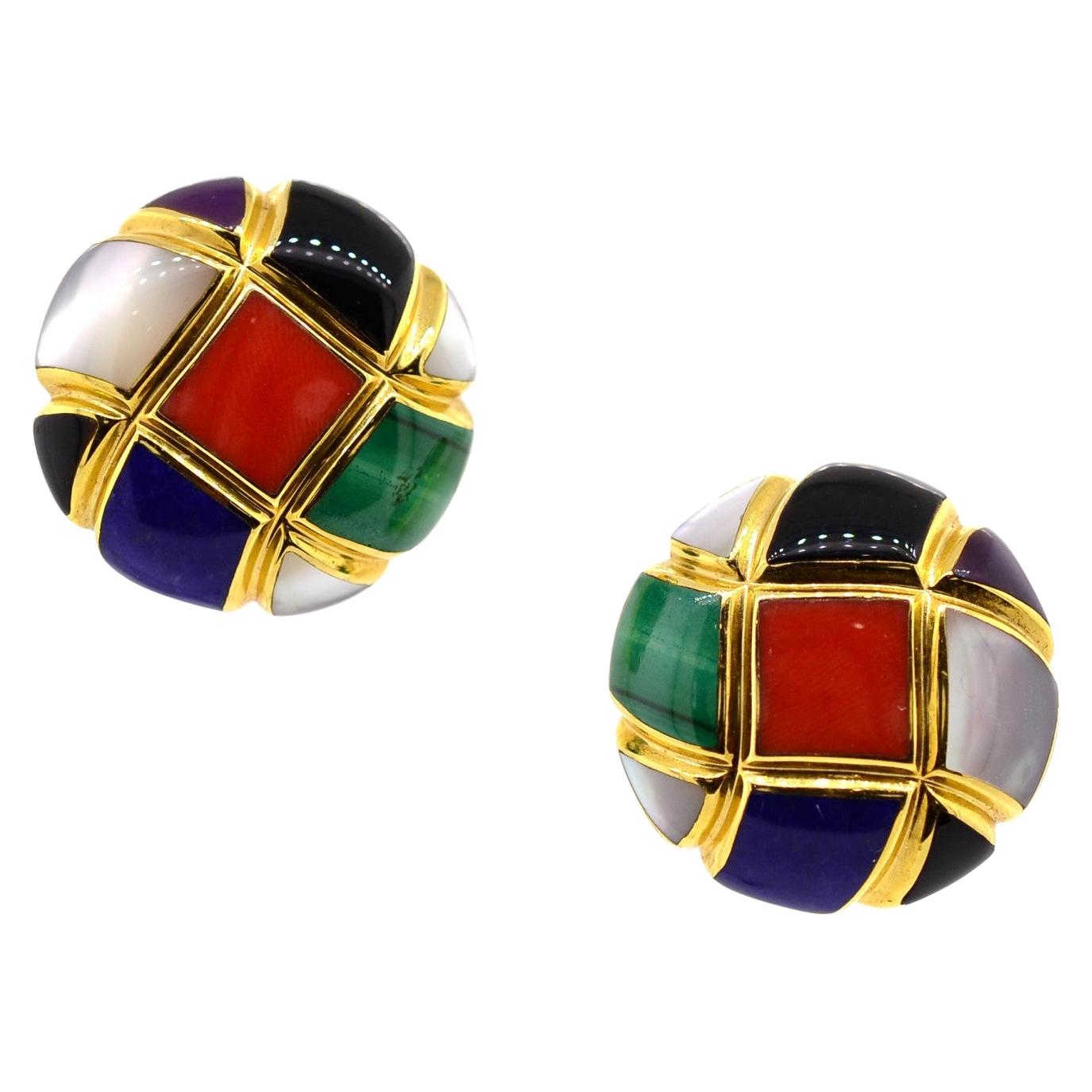 Asch Grossbardt Mabe Pearl Button Earrings with MultiStone Inlay For
